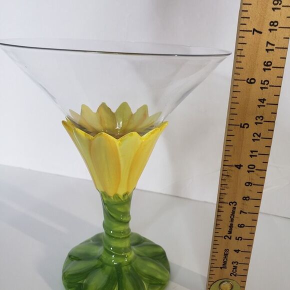 222 Fifth Yellow Sunflower Tall Margarita Glass Large Tropical Coastal - Picture 5 of 7